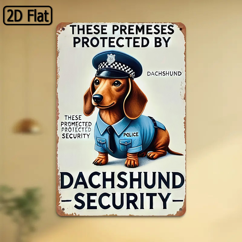 Home Yard Security - ป้ายเตือนความปลอดภัยรูปสุนัขดัชชุนด์แบบแบน 2D - ป้ายเตือนโลหะลายสุนัขพร้อมลวดลายศิลปะสุนัข, ป้ายเตือนล้อเลียนสัตว์เลี้ยงที่มีอารมณ์ขัน, เหมาะสำหรับตกแต่งบ้าน,