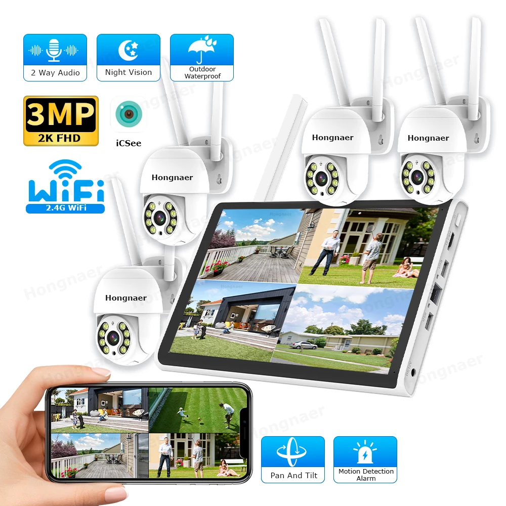 Home Security And Camera System - ชุดกล้องวงจรปิดไร้สาย 2026 Hongnaer 3MP 4 ช่องสัญญาณ