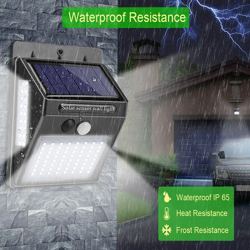 Home Yard Security - ไฟติดผนังโซลาร์เซลล์พร้อมเซ็นเซอร์ตรวจจับความเคลื่อนไหว PIR 100 LED กันน้ำ สำหรับสวน