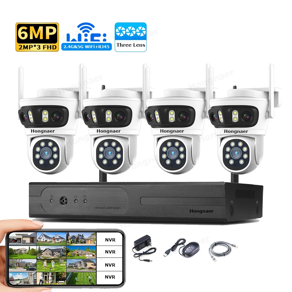 Home Security And Camera System - ชุดกล้องวงจรปิดรักษาความปลอดภัยภายในบ้าน Hongnaer 6MP 4CH 3 เลนส์