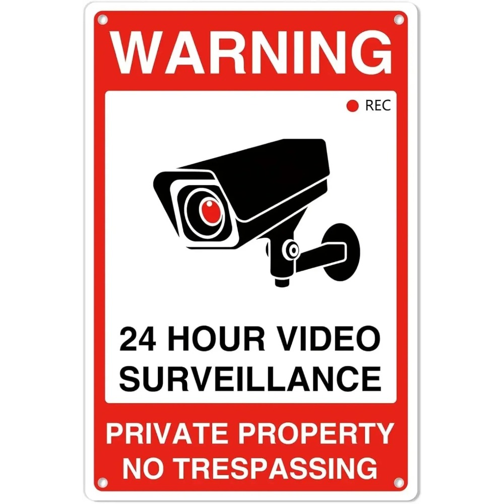 Home Yard Security - ป้ายอะลูมิเนียมห้ามเข้าพื้นที่ส่วนตัวพร้อมกล้องวงจรปิด - ป้ายโลหะกันสนิม ระบบรักษาความปลอดภัยตลอด 24 ชั่วโมง