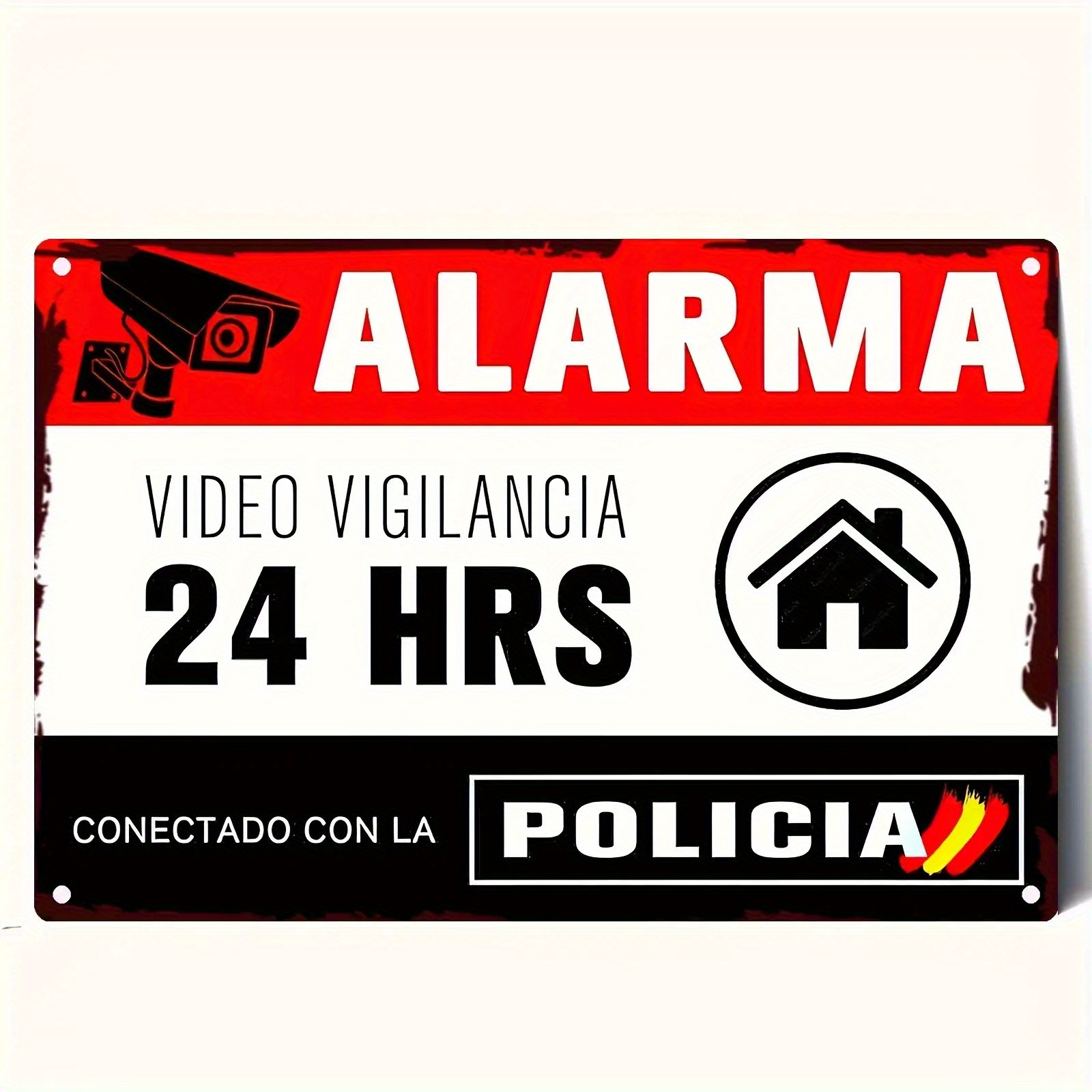 Home Yard Security - ป้ายโลหะวินเทจภาษาสเปน ALARMA กล้องวงจรปิด 24 ชั่วโมง ป้ายเหล็กย้อนยุคตกแต่งผนังบ้านสวนเพื่อความปลอดภัย