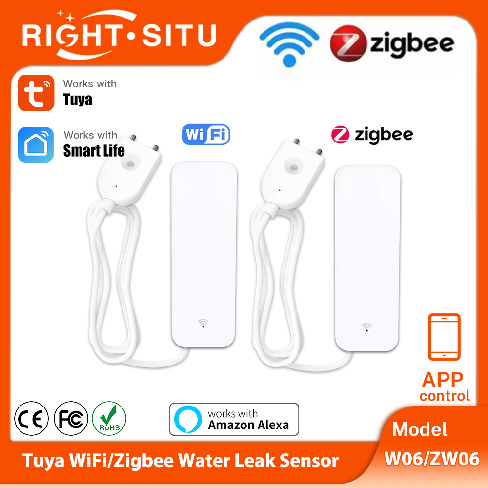 Home Security Business - เซ็นเซอร์น้ำ Tuya WiFi Zigbee อุปกรณ์ตรวจจับน้ำรั่วอัจฉริยะ สัญญาณเตือนน้ำท่วม