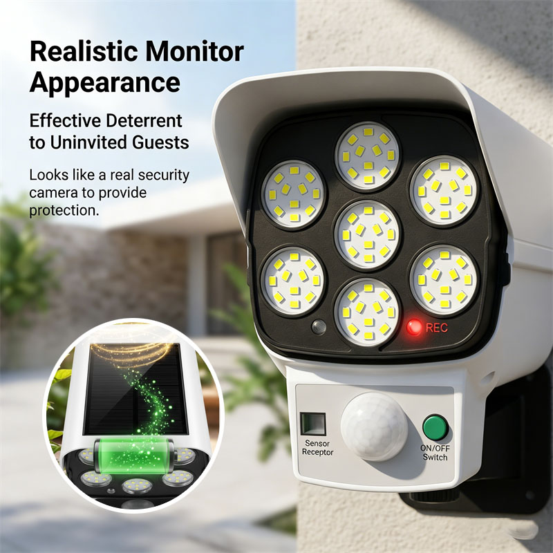 Home Yard Security - กล้องวงจรปิดจำลองพลังงานแสงอาทิตย์ พร้อมเซ็นเซอร์ตรวจจับความเคลื่อนไหว ไฟ LED ส่องสว่าง กันน้ำ