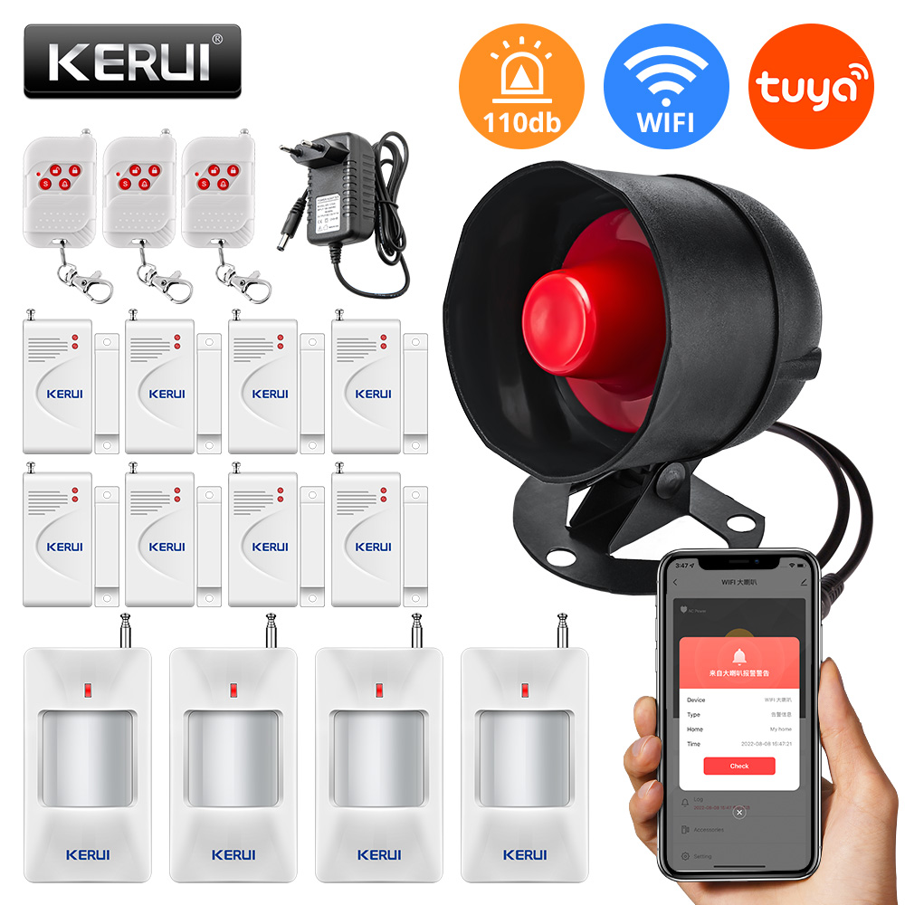 Home Security For Windows - Kerui Tuya ไซเรนความปลอดภัยในบ้านลำโพง WiFi, ไซเรนเสียงสูงเดซิเบลระบบเตือนภัยกันขโมยพร้อมประตูหน้าต่างเซ็นเซอร์การเคลื่อนไหวสำหรับบ้าน